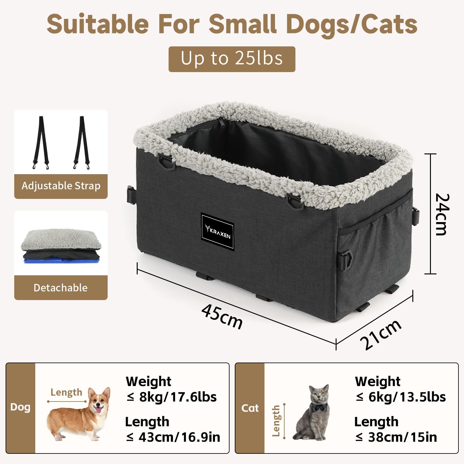KRAXEN pet booster seat showing adjustable straps for secure vehicle fit