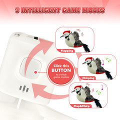 KreizyGo cat toy chirping mode button highlights sensory engagement