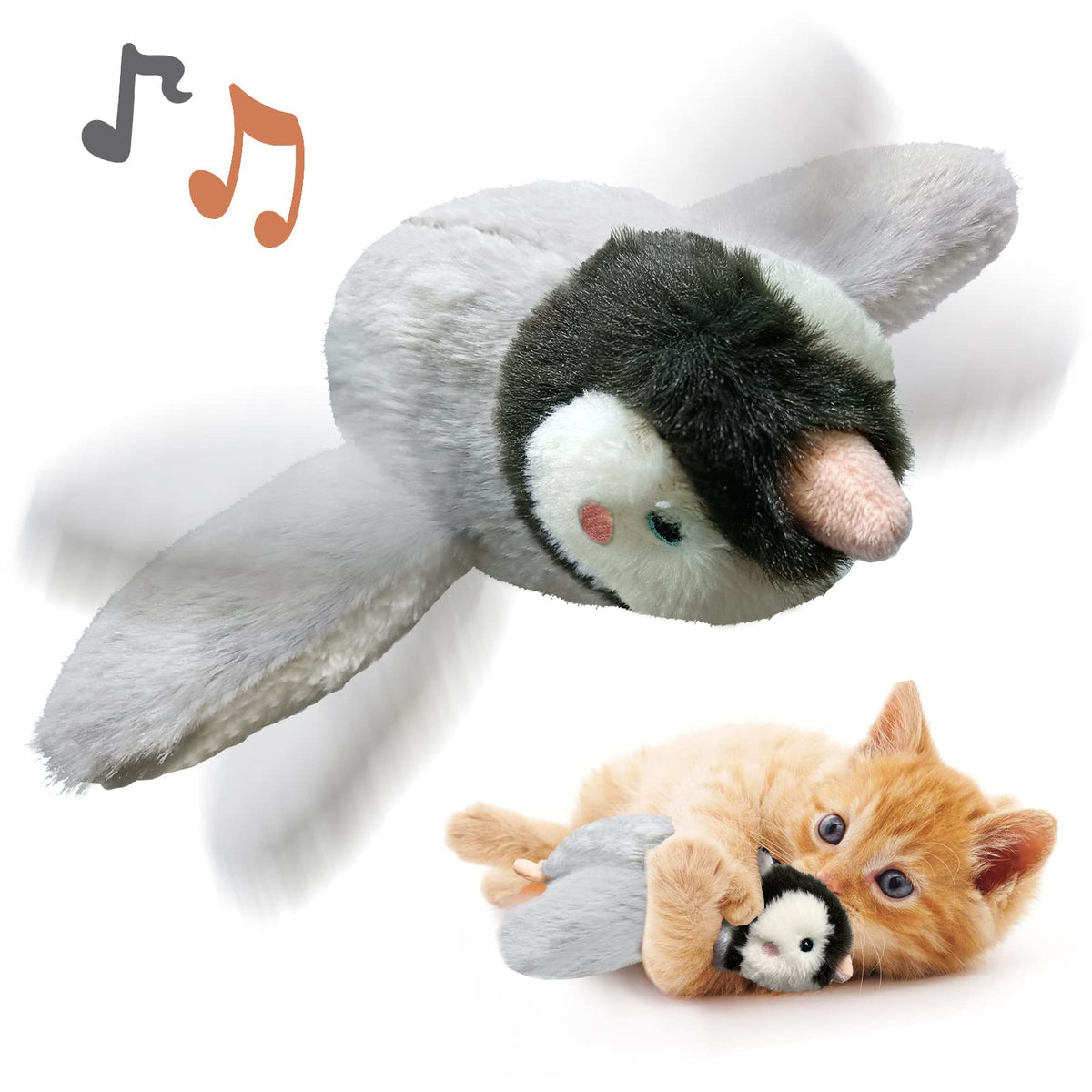 KreizyGo flapping-wings penguin front view for kittens, showcasing motion-activated chirps and interactive play