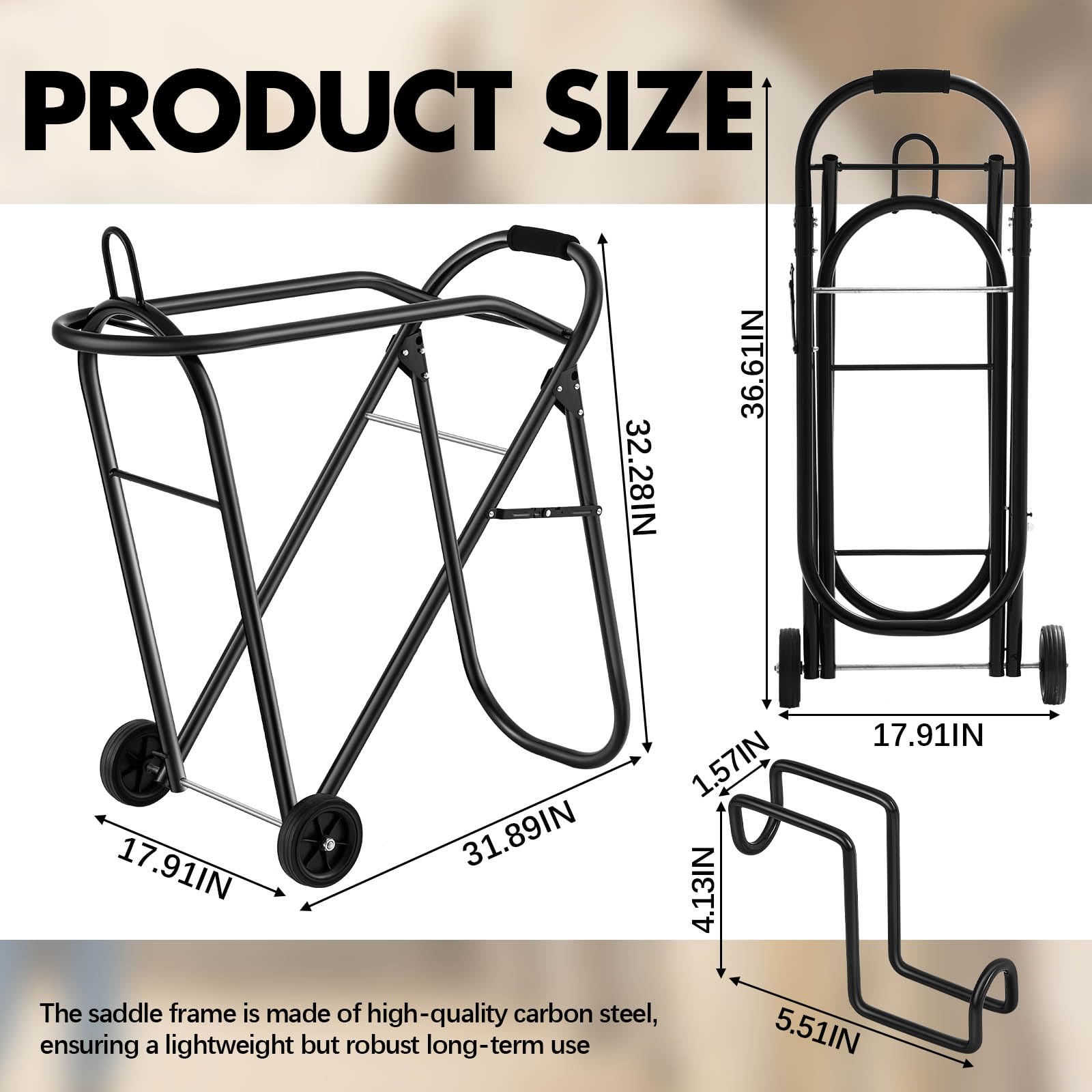 Kritkin foldable saddle cart design saves space when stored.