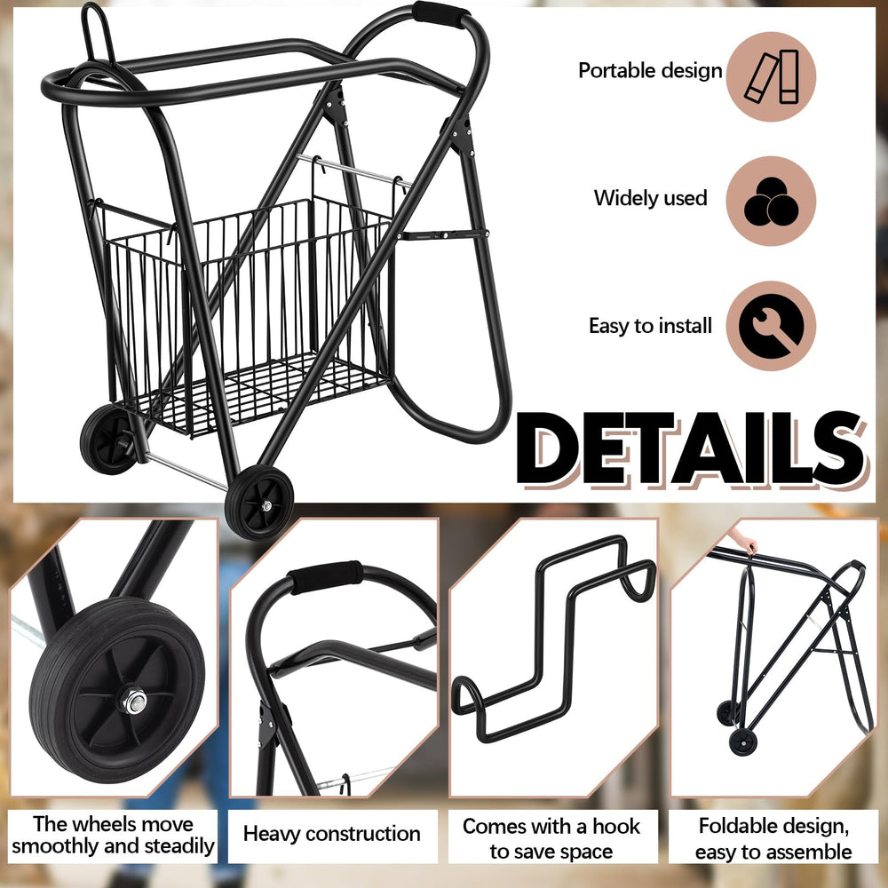 Kritkin horse tack cart basket provides organized space for bridle and saddle gear.