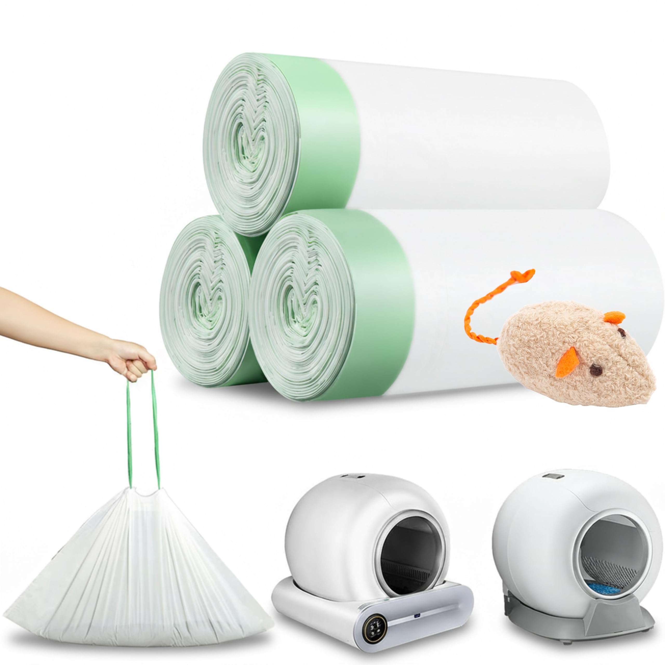 KropBom thickened cat litter bags rolls showing durable multi-pack convenience
