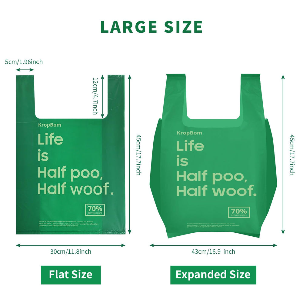 KropBom tie-handles vest-style for easy sealing and cleanup