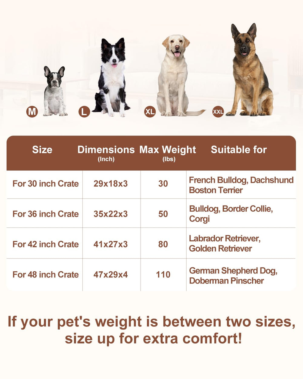 KSIIA 41x27 inch bed fits large dogs and crate spaces.