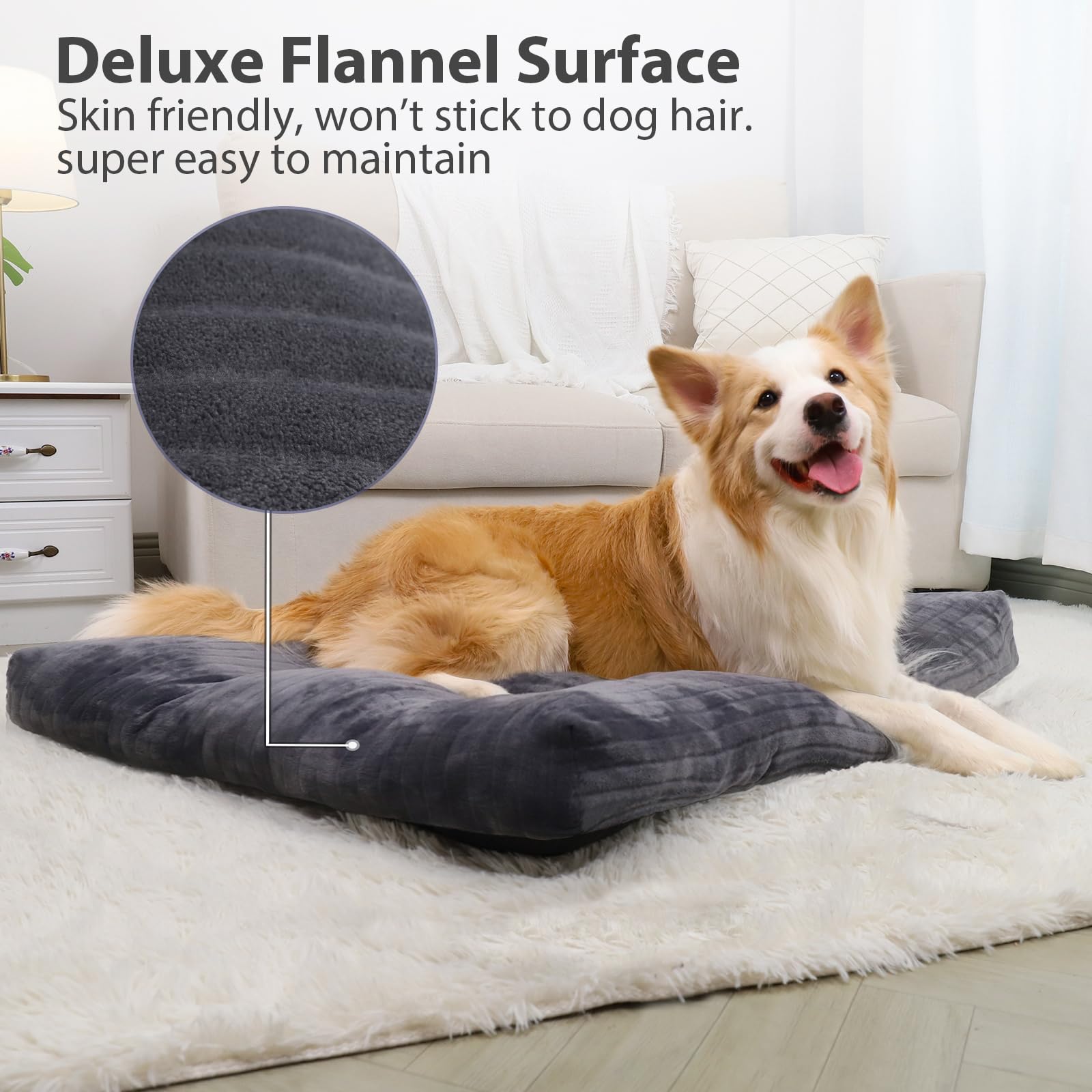 KSIIA dog crate bed anti-slip bottom keeps pad in place during play