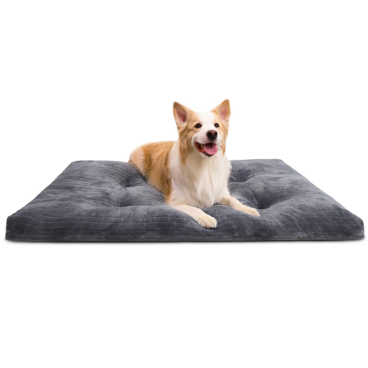 KSIIA dog crate bed grey flannel close-up showcasing plush warmth for calm naps