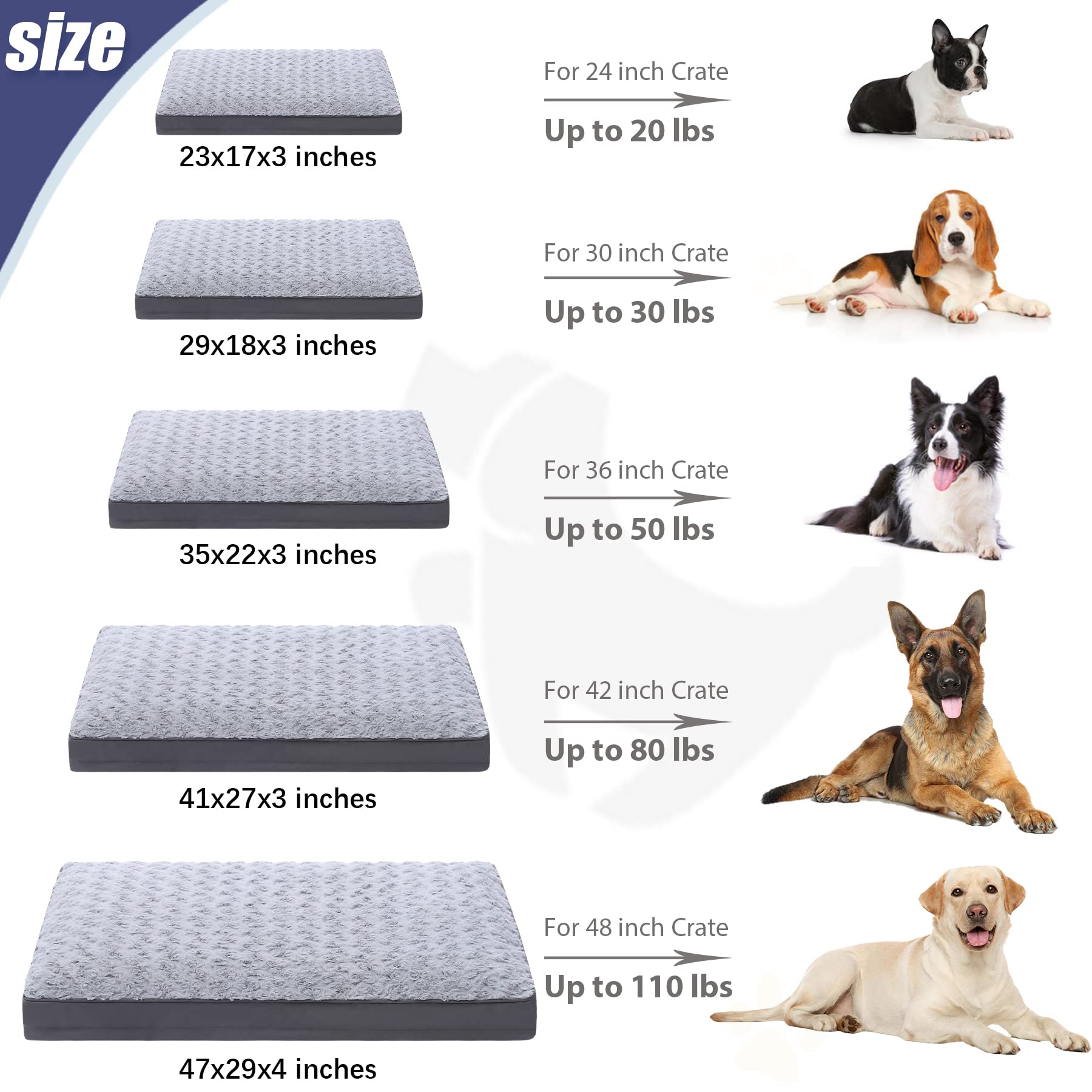 KSIIA dog crate bed measures 23 by 17 inches for small dogs up to 25 lbs