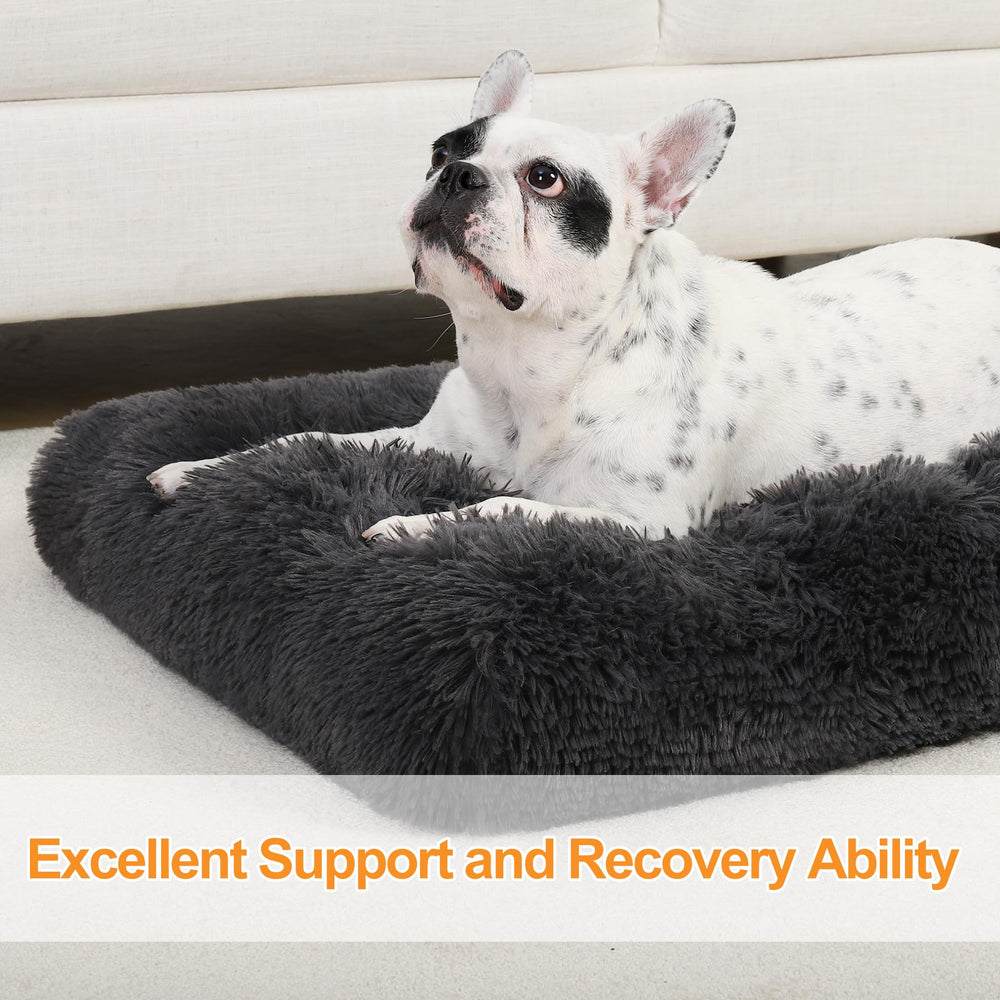 KSIIA dog crate bed cozy-flannel surface highlights skin-friendly softness for calm napping.