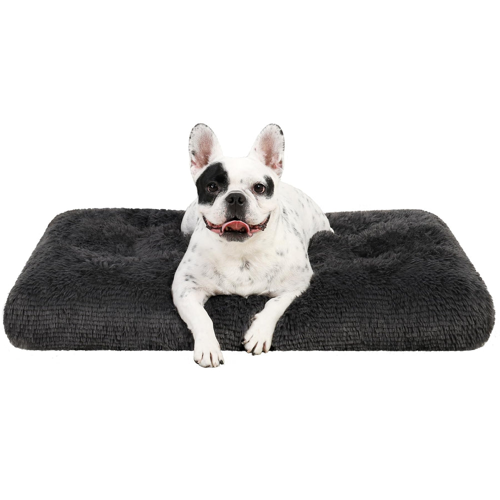 KSIIA dog crate bed top view shows plush padding for cozy resting.