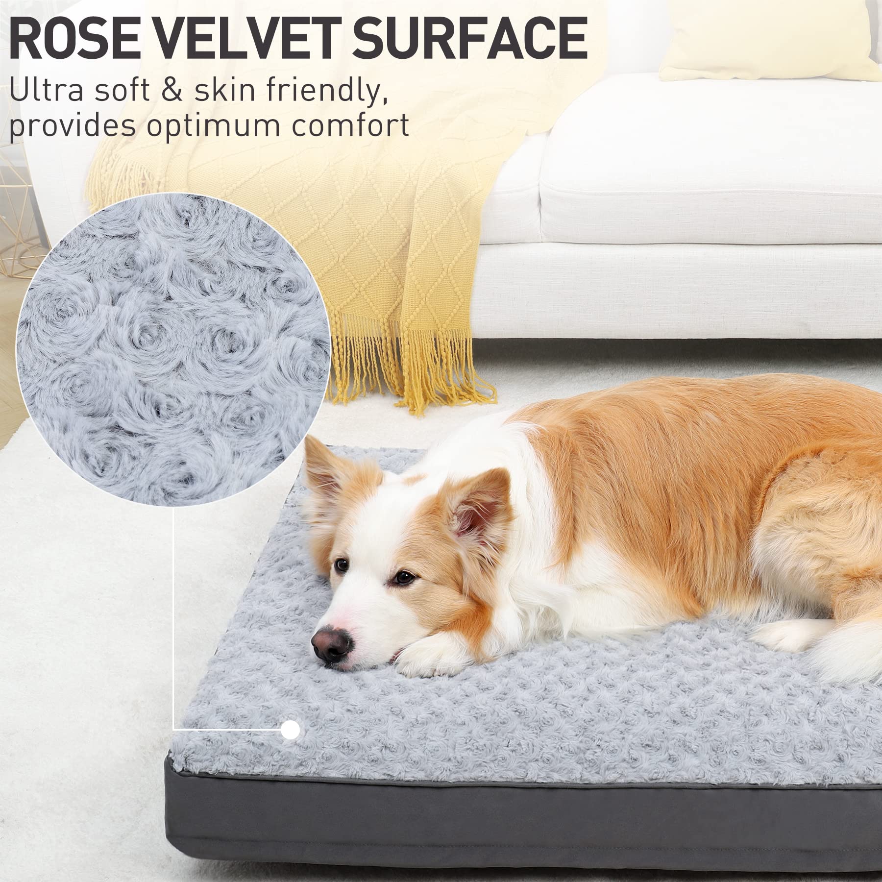 KSIIA dog crate bed orthopedic-foam-egg-crate delivers strong joint support for comfortable naps.