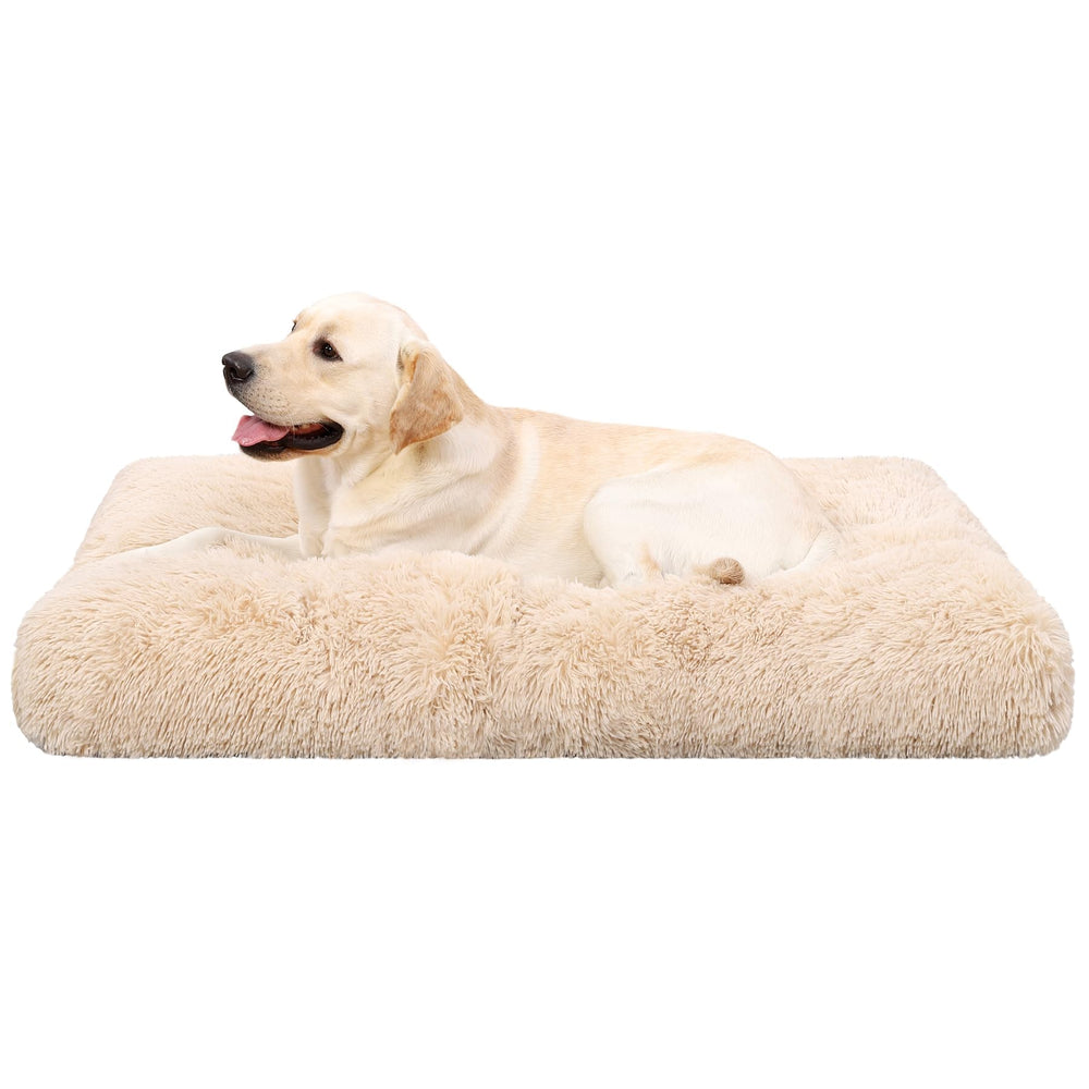 KSIIA dog crate bed camel 48x29 with plush flannel surface for cozy, warm resting