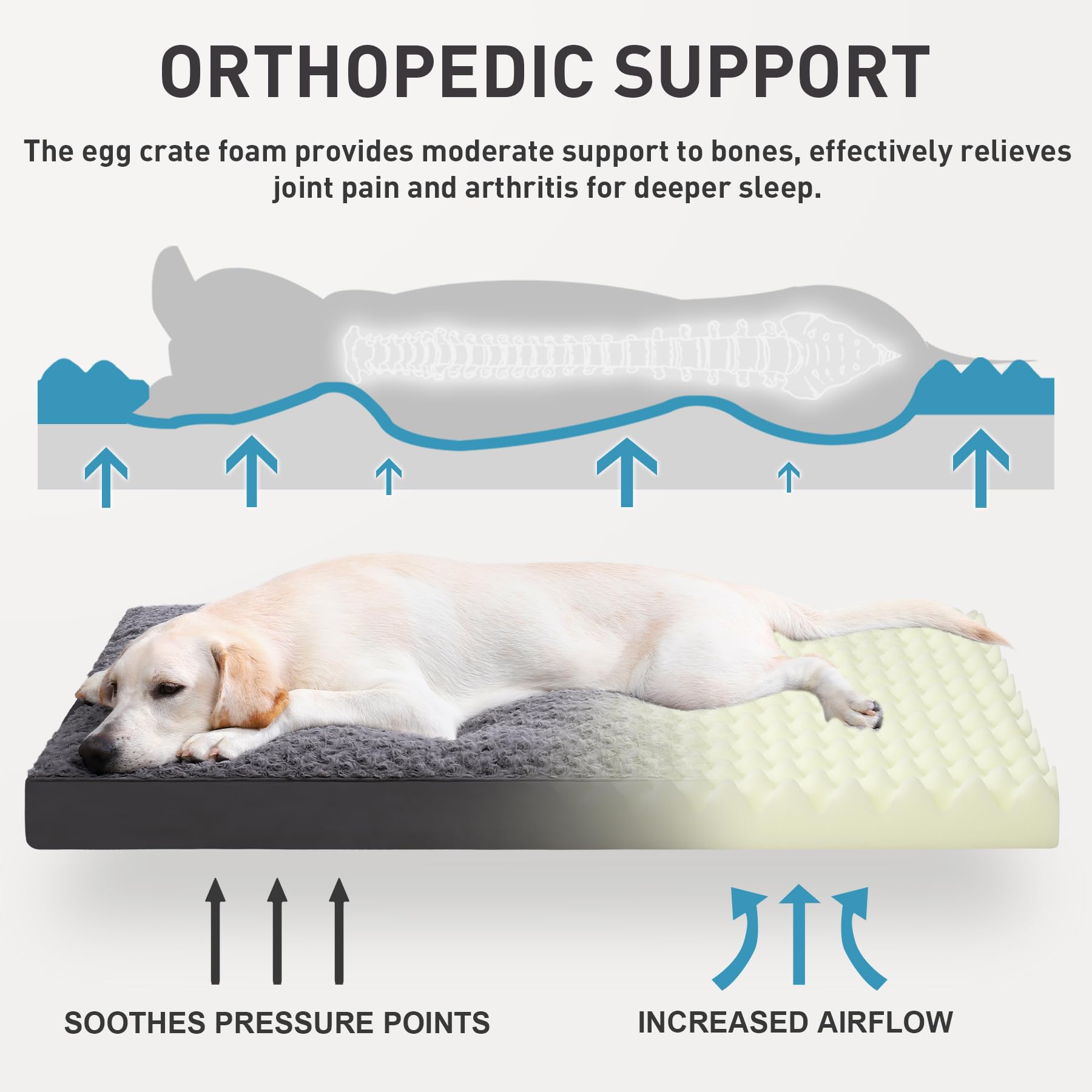 KSIIA dog crate bed 4-inch egg crate foam supports joints