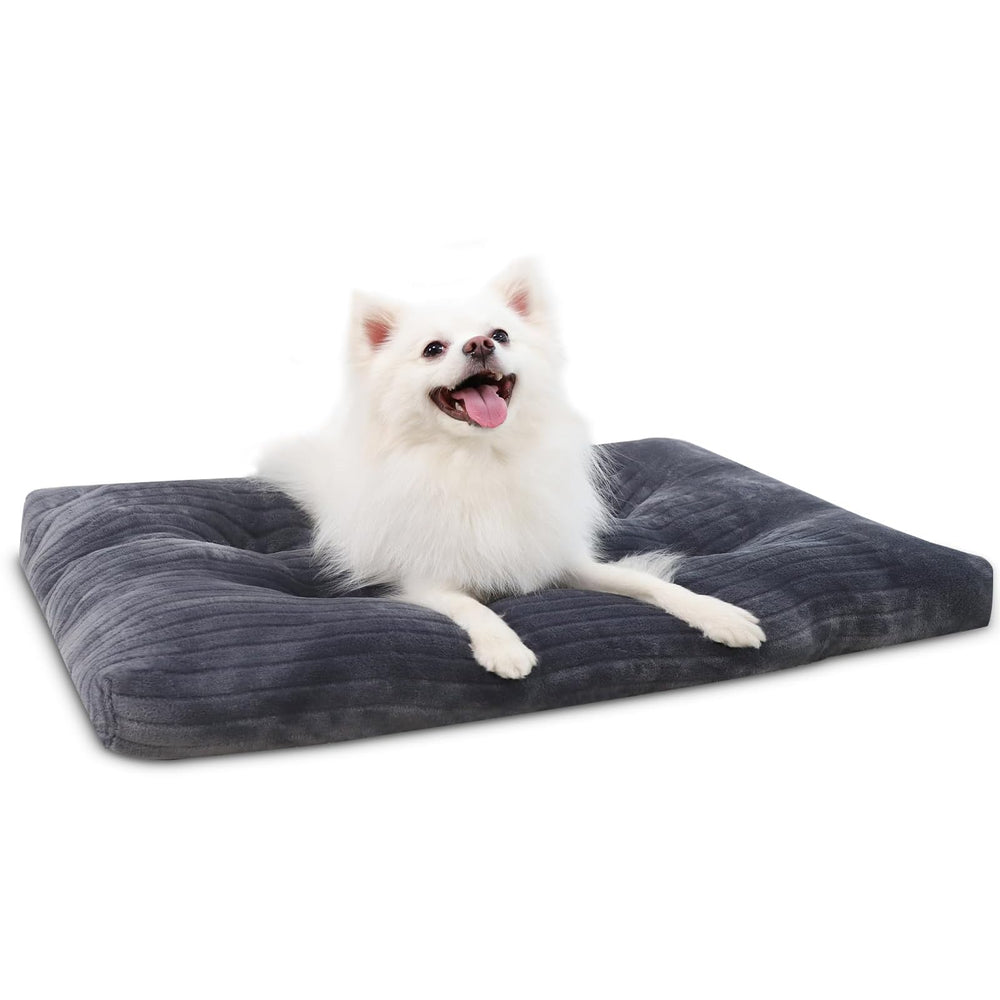 KSIIA dog crate bed gray top view shows plush, supportive cushioning for medium dogs.