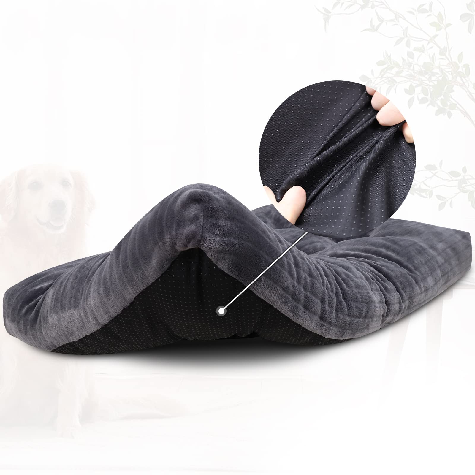 KSIIIA dog crate bed material closeup reveals skin-friendly flannel and low shedding