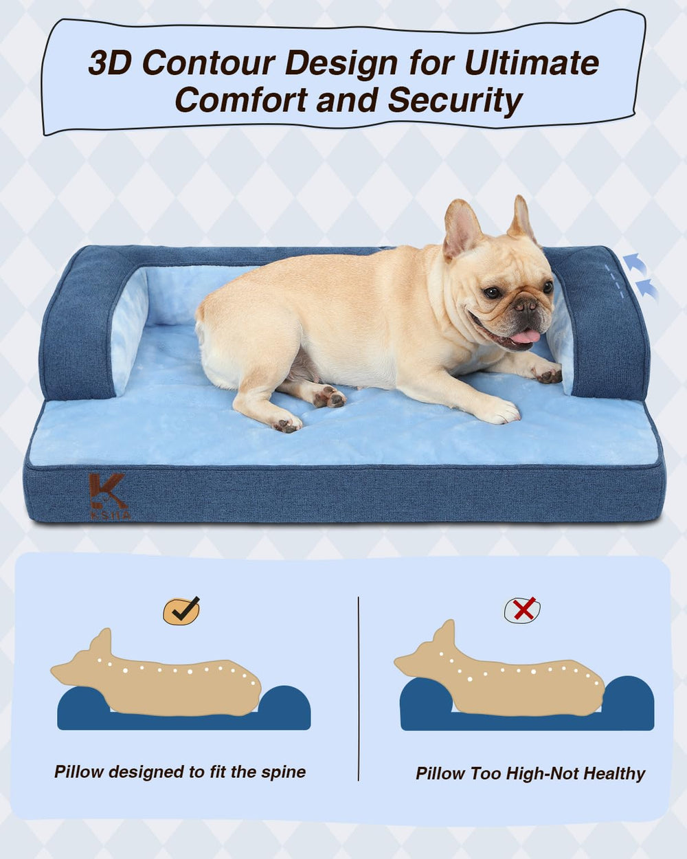 KSIIIA elevated edge headrest and support for rising dogs