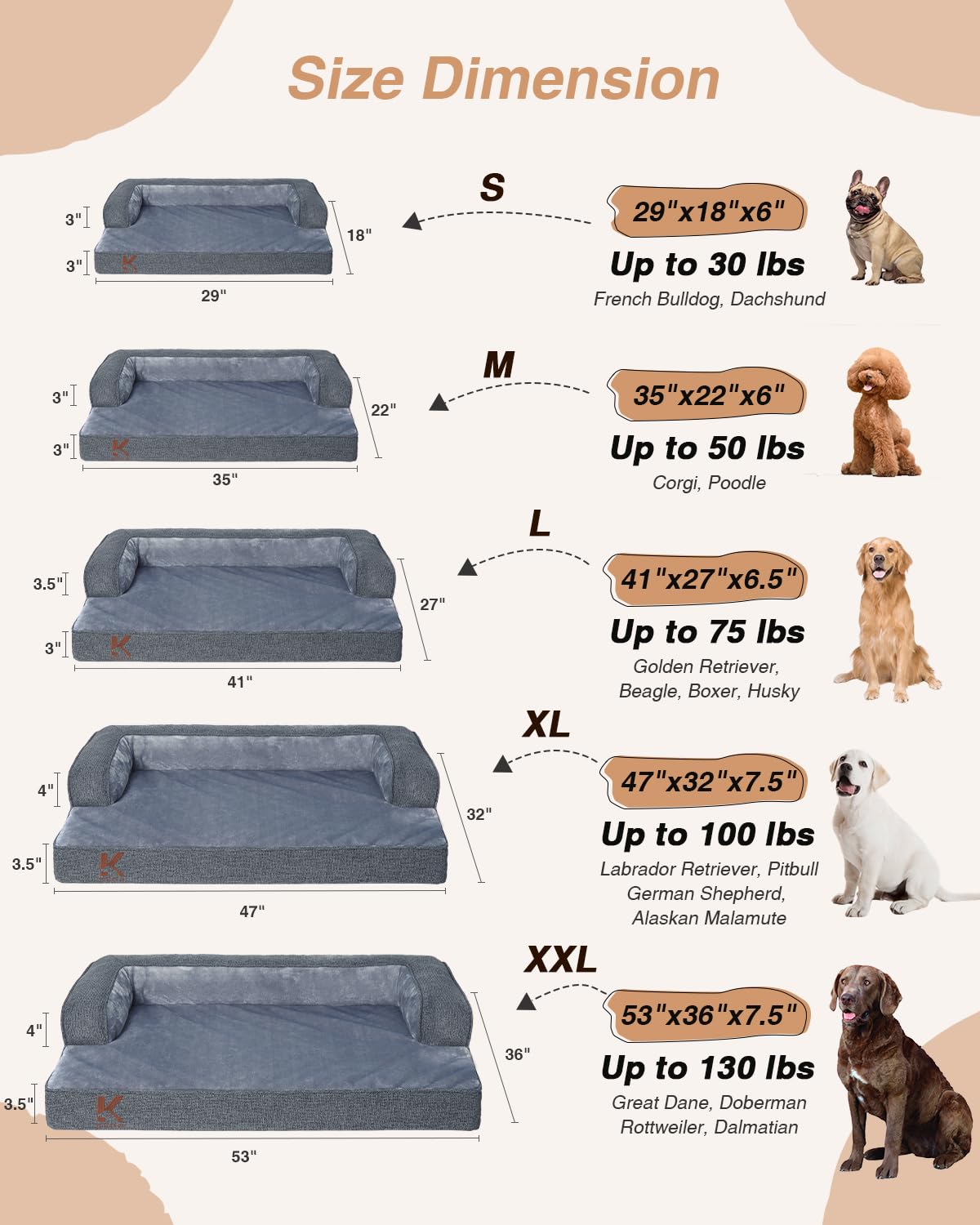 KSIIA large 35x22 inch dog bed in dark grey for generous senior space.