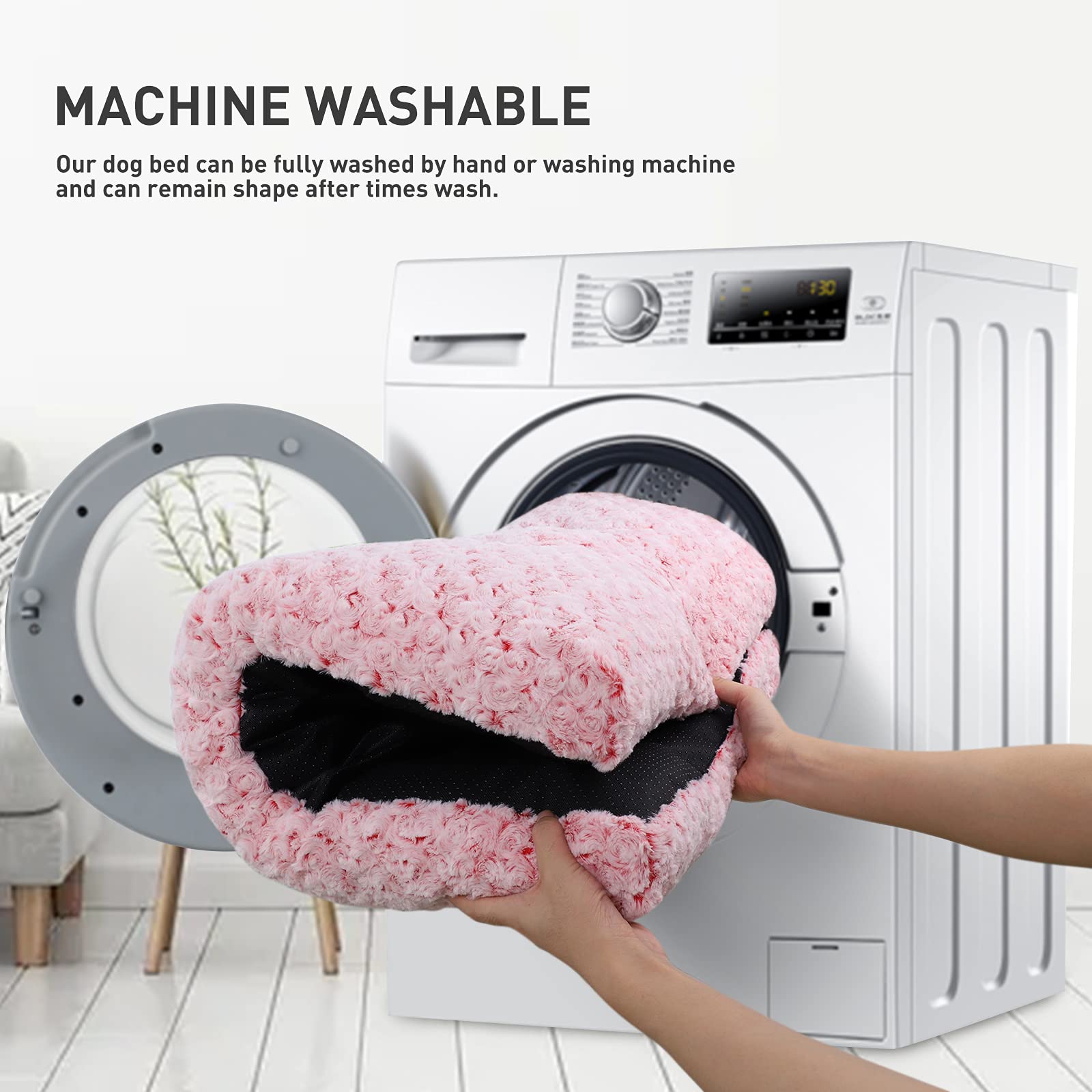 KSIIA machine-washable dog bed pink stays clean after cycles