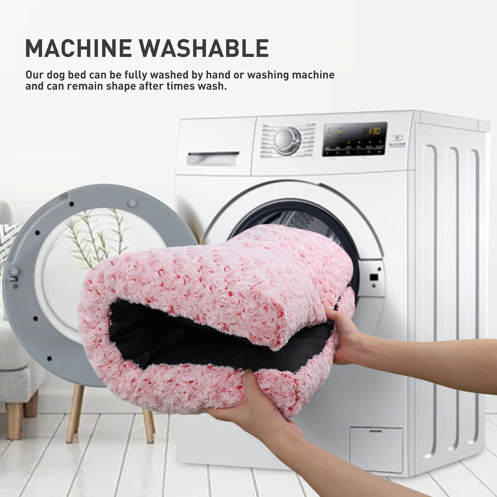 KSIIA machine-washable dog bed pink stays clean after cycles