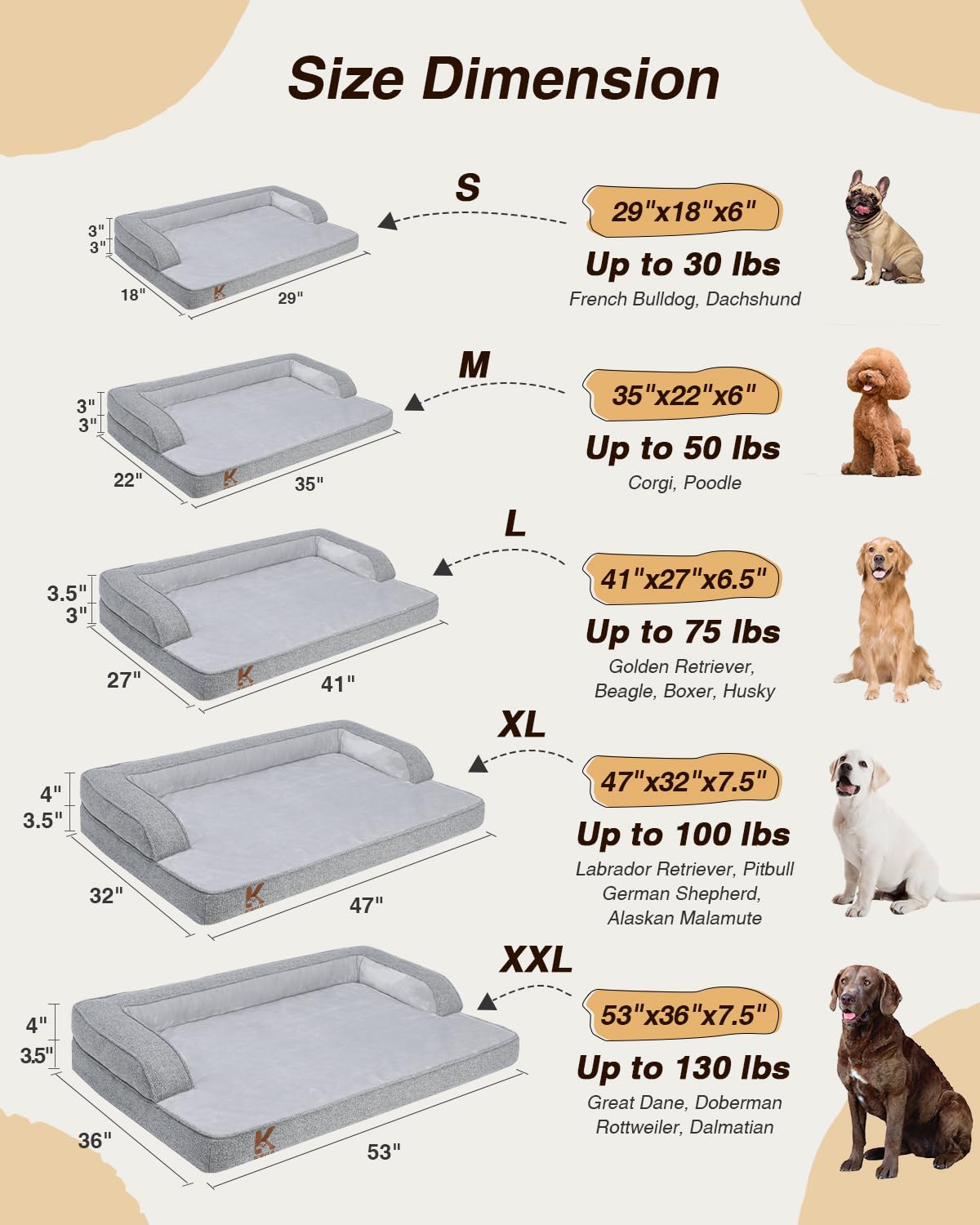 KSIIIA 35x22 gray bed size suitable for medium to large dogs.