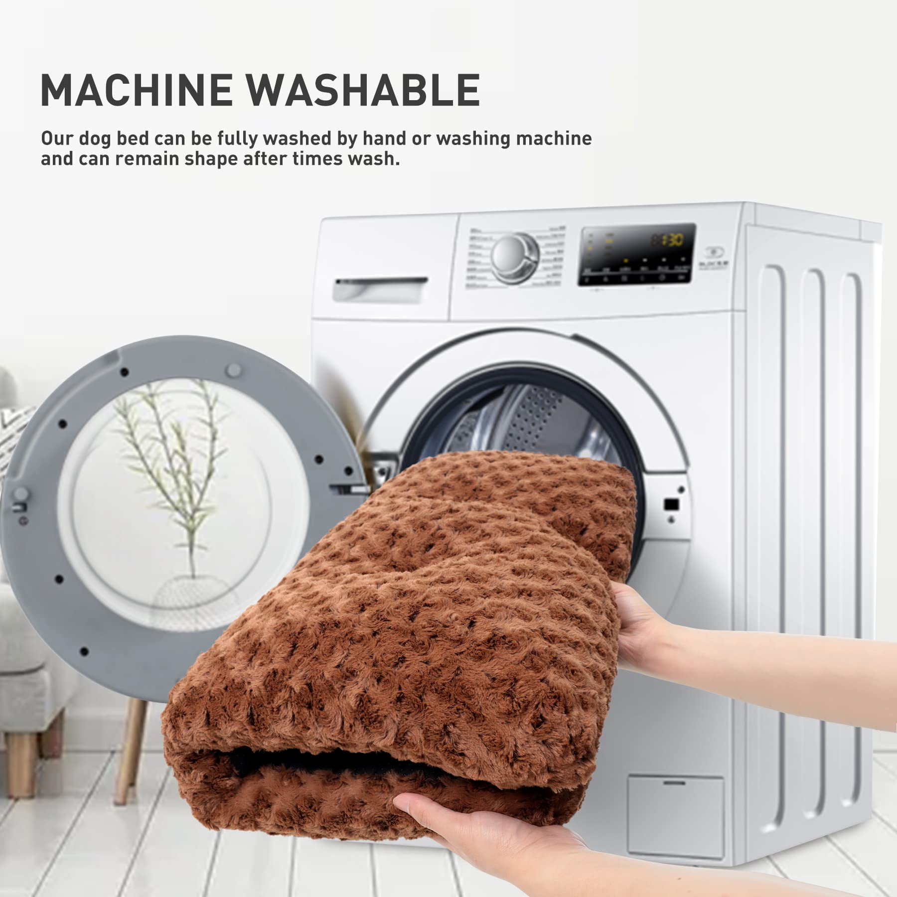KSIIA Washable Dog Bed brown anti-slip bottom prevents sliding.
