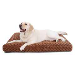 KSIIA Washable Dog Bed brown front view shows plush comfort for restful sleep.
