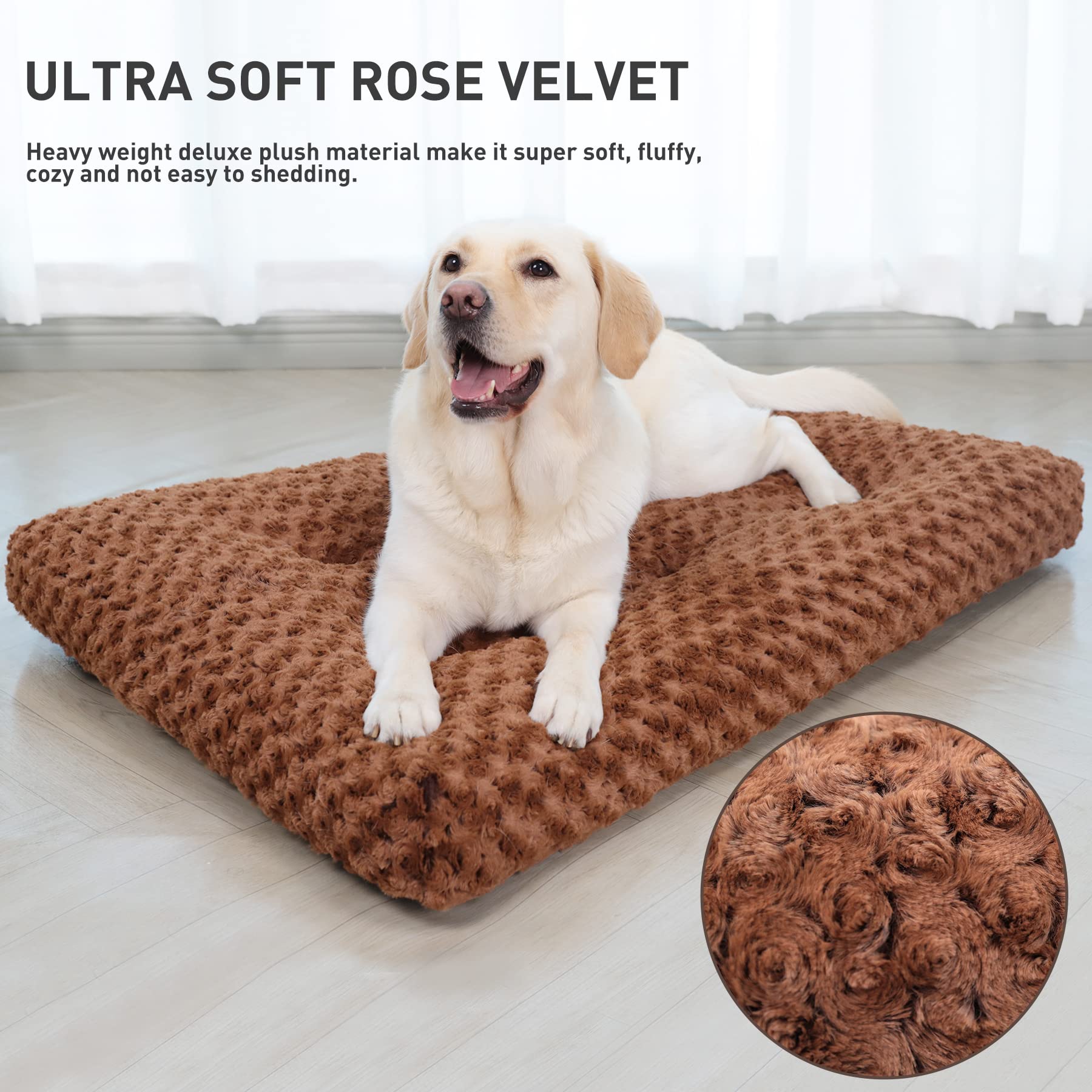 KSIIA Washable Dog Bed brown top view highlights premium plush softness for naps.