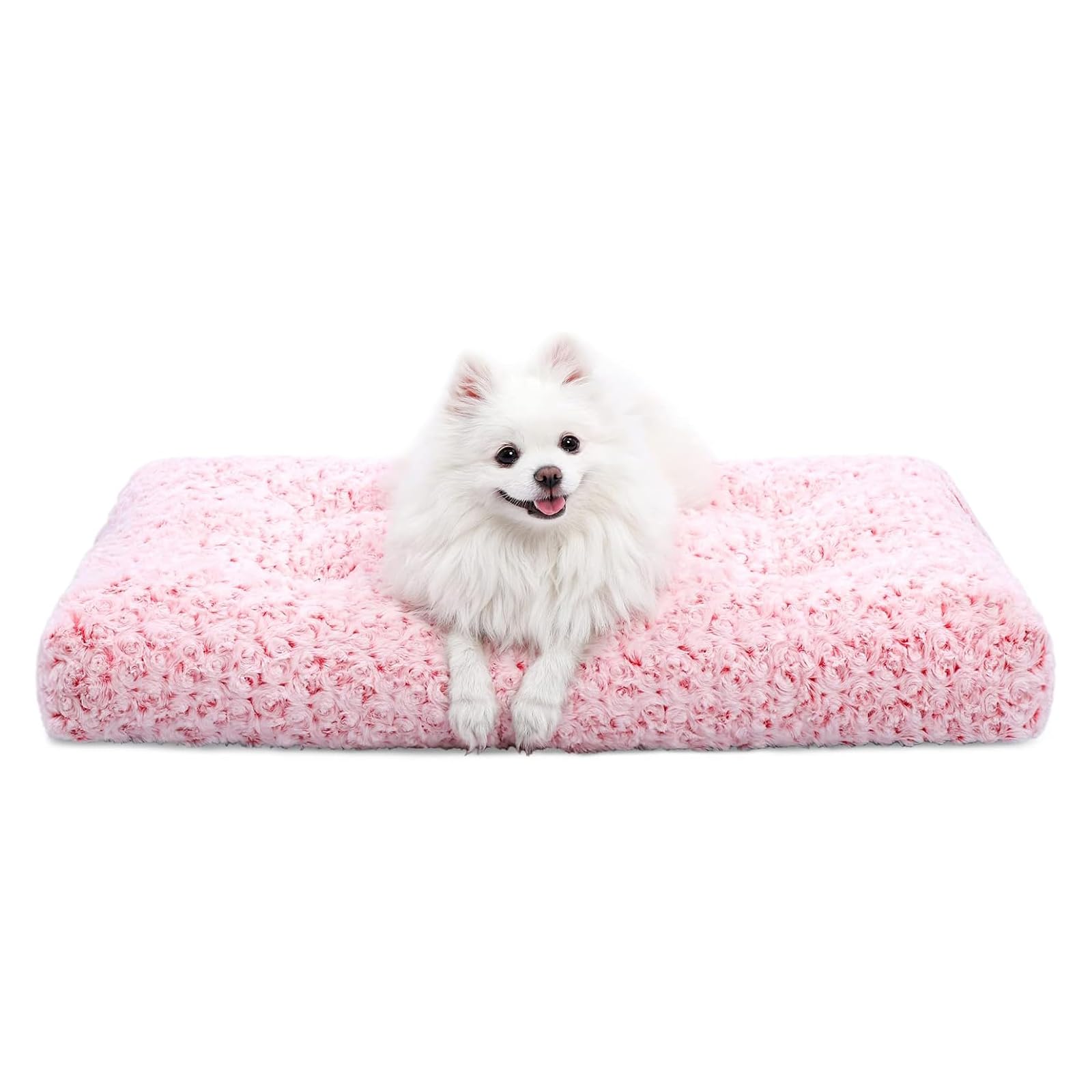 KSIIA Washable Dog Bed Deluxe plush top view in pink offers cozy padding