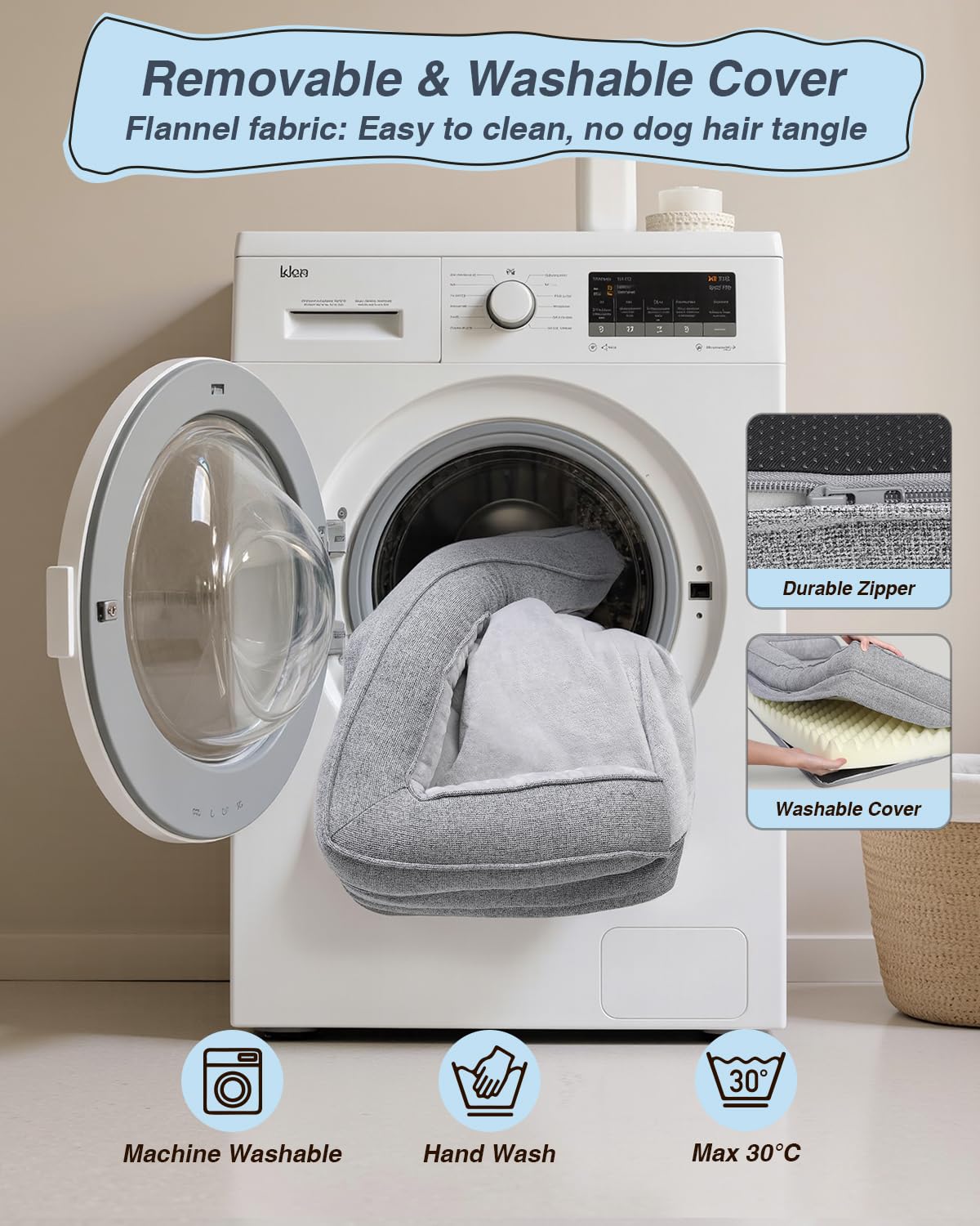 KSIIA removable waterproof cover protects foam and cleans easily