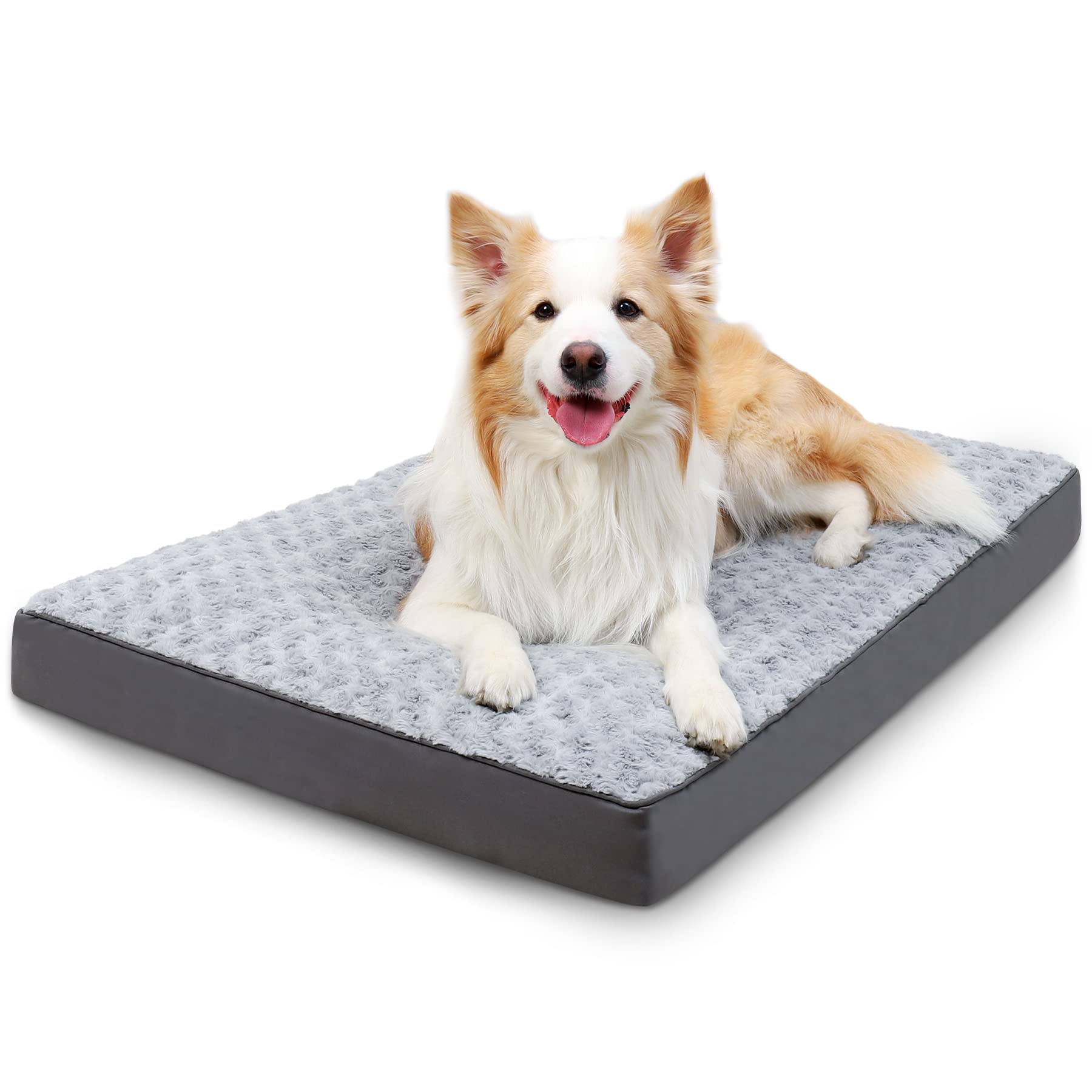 KSIIA waterproof jumbo dog crate bed with rose velvet surface for cozy naps and spill protection.
