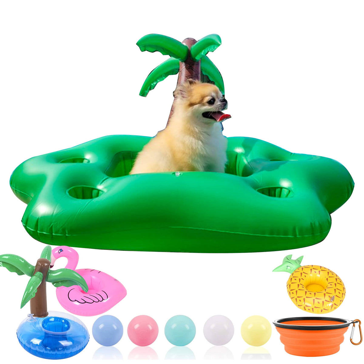 KUCDBUN Coconut Tree Dog Pool Float Holder keeps drinks secure during sunny pool parties.