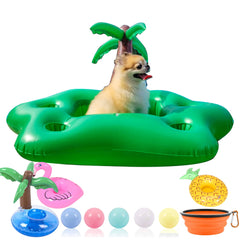 KUCDBUN Coconut Tree Dog Pool Float Holder keeps drinks secure during sunny pool parties.
