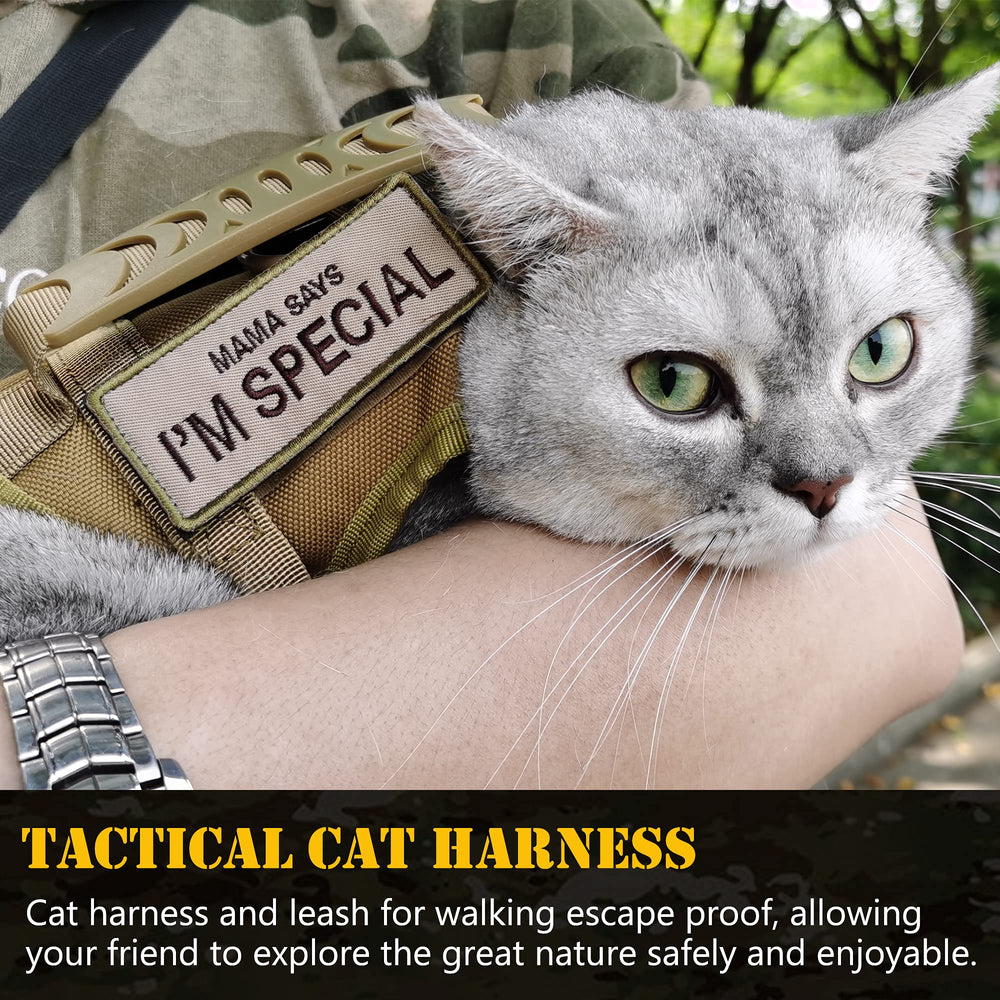 KUCDBUN Tactical Cat Harness package includes patches for personalization.