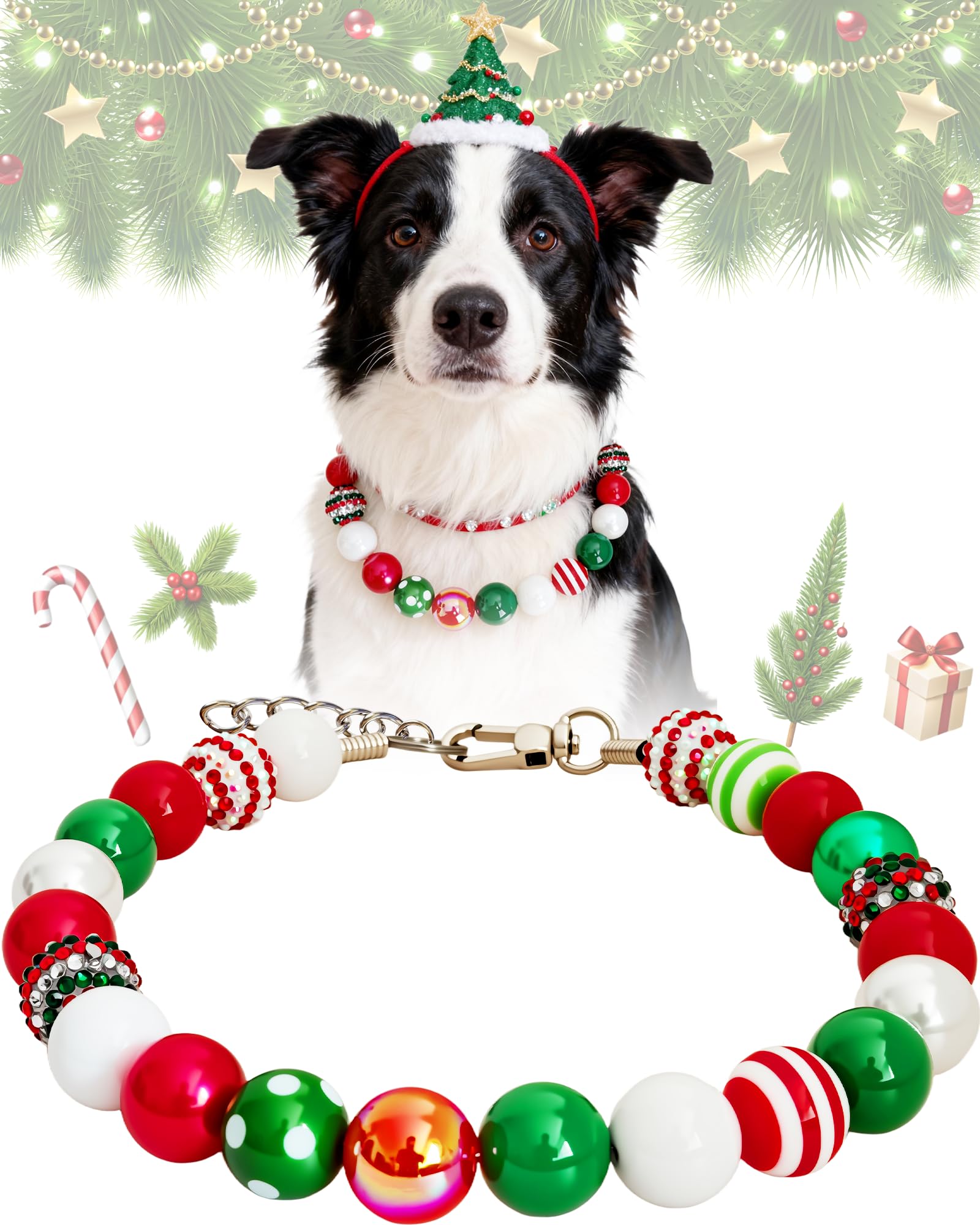 KUDES Christmas Bubblegum dog collar adjustable-fit length for medium to large dogs.
