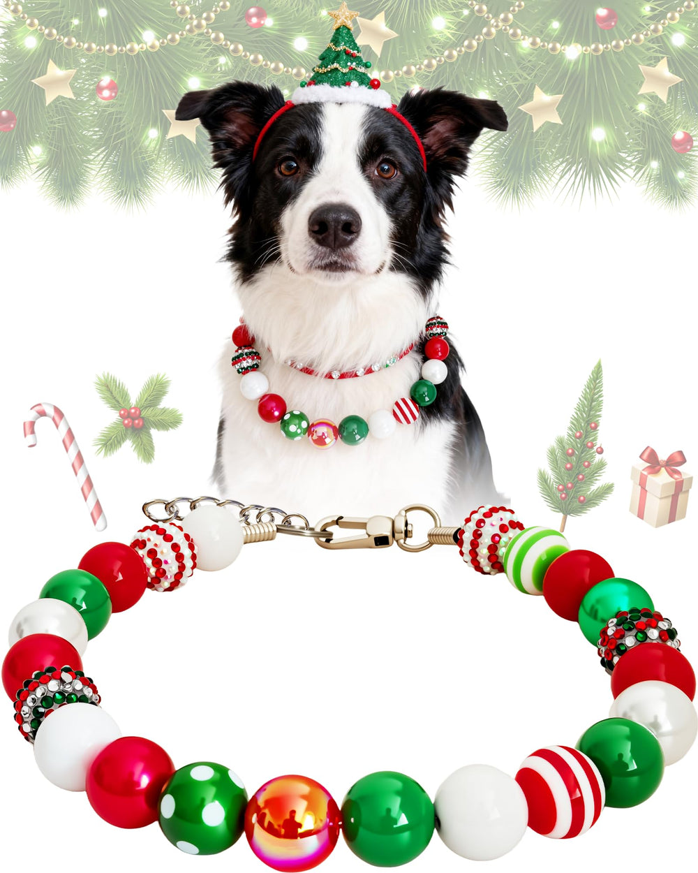 KUDES Christmas Bubblegum dog collar adjustable-fit length for medium to large dogs.
