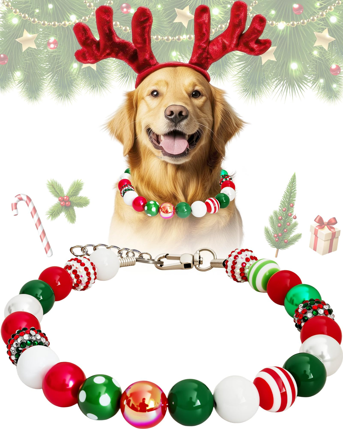 KUDES Christmas Bubblegum dog collar beads-20mm shines for festive holiday photos