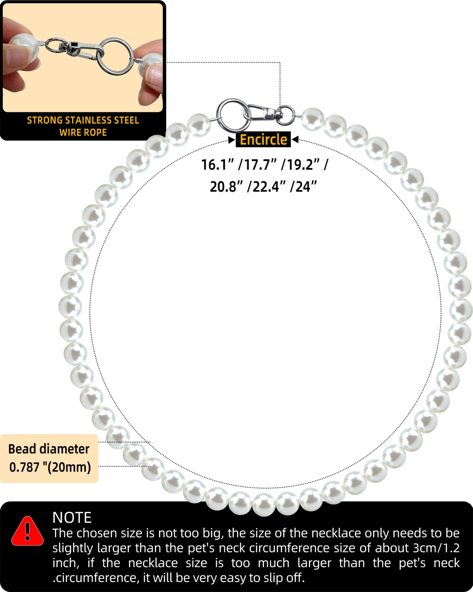 KUDES Chunky Pearl Dog Necklace lightweight design reduces fur tug during wear.