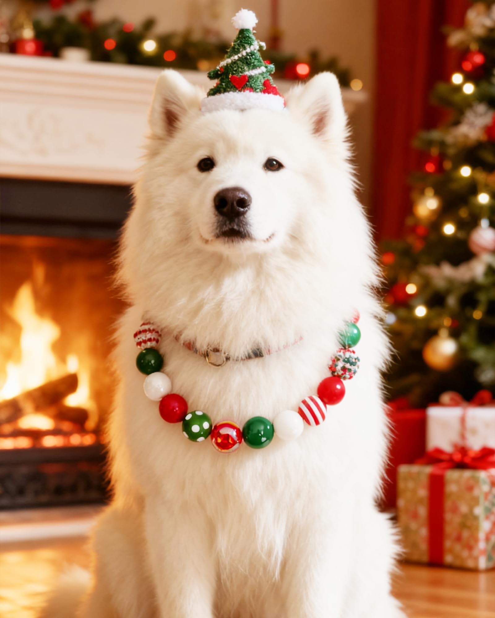 KUDES holiday-ready dog collar perfect for Christmas photos and festive parties.