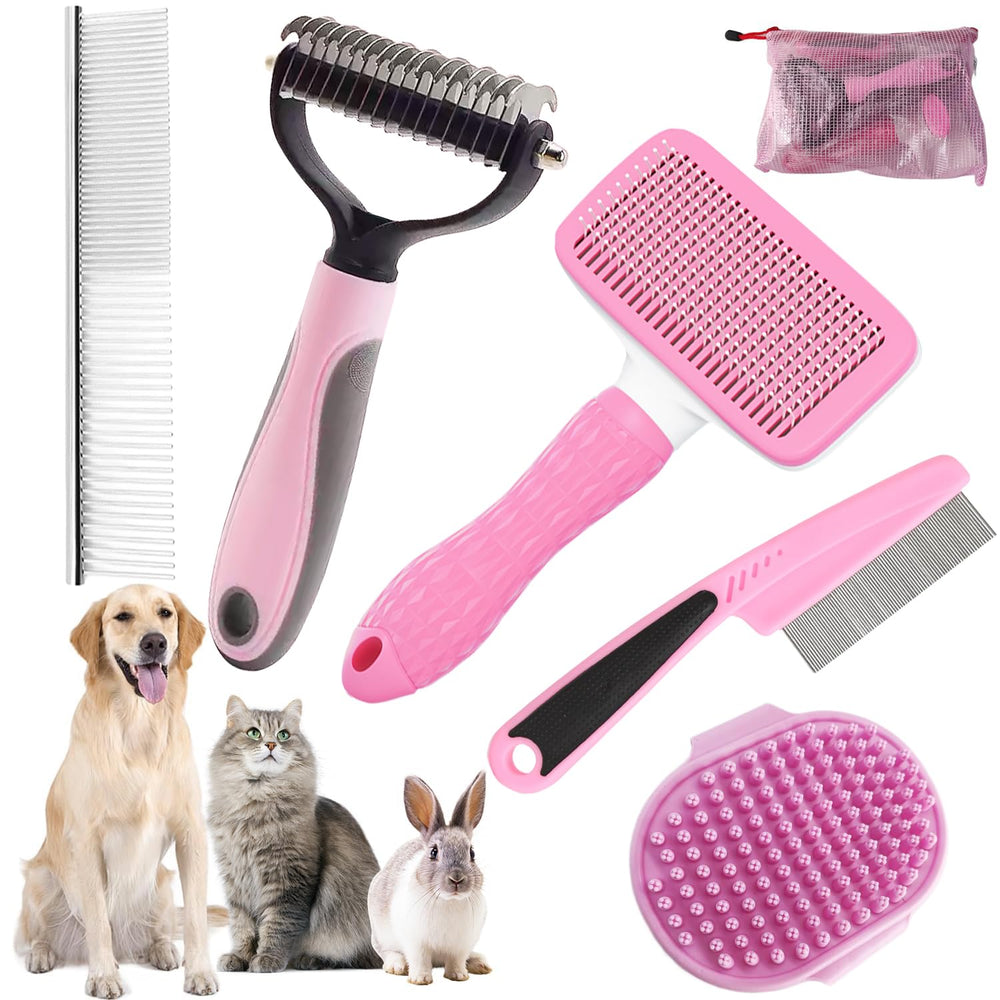 KUEIOX dog brush with self-cleaning feature in use for shedding control