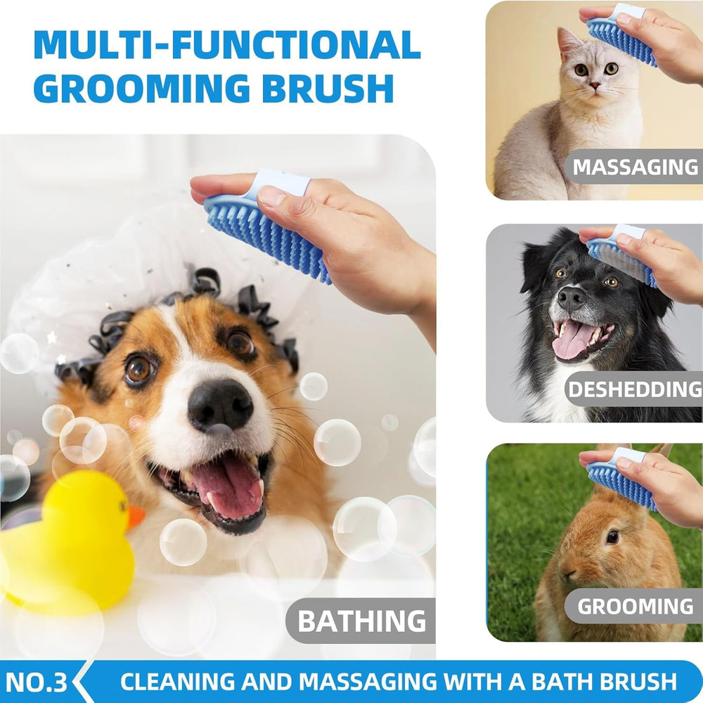 KUEIOX dog grooming gloves with soft bristles boost lather and gentle cleansing.