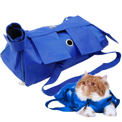 Kukaster Pet cat restraint bag blue front view securely immobilizes claws for safe nail trimming