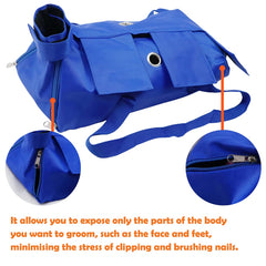 Kukaster Pet cat restraint bag blue inside view shows roomy interior for comfortable restraint