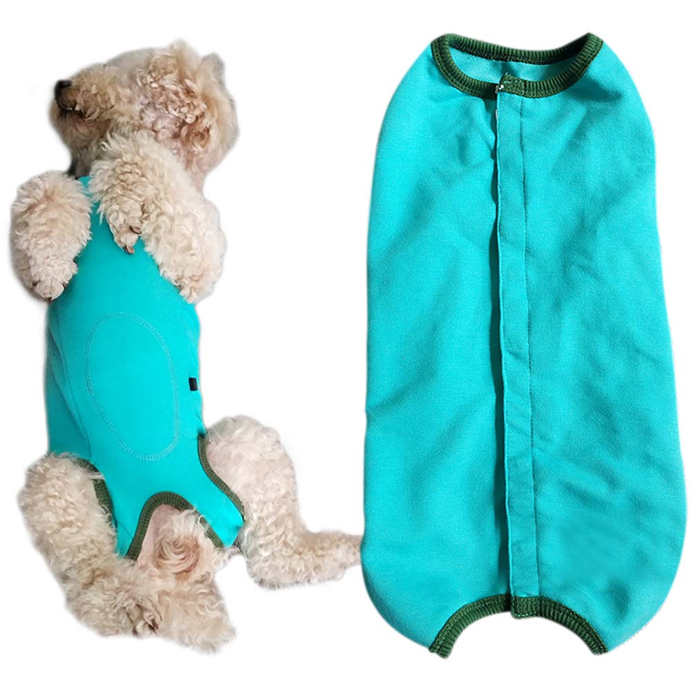 Kukaster Pet dog recovery suit back view in blue shows protective coverage and comfort