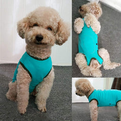 Kukaster Pet recovery suit close-up highlights breathable fabric and soft touch