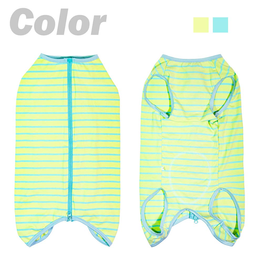 Kukaster Pet dog recovery suit green stripe XL belly-hole design for male dogs.