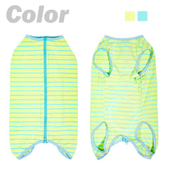 Kukaster Pet dog recovery suit green stripe XL belly-hole design for male dogs.