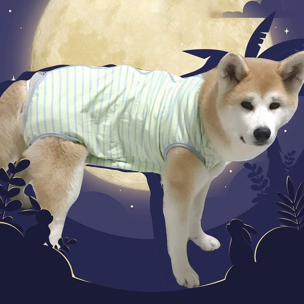 Kukaster Pet dog recovery suit green stripe XL unisex fit supports flexible movement.
