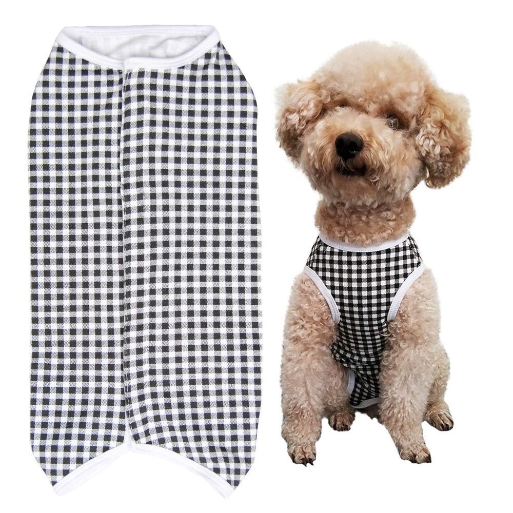 Kukaster Pet recovery suit back view offering wound protection and calm, post-surgery wear.