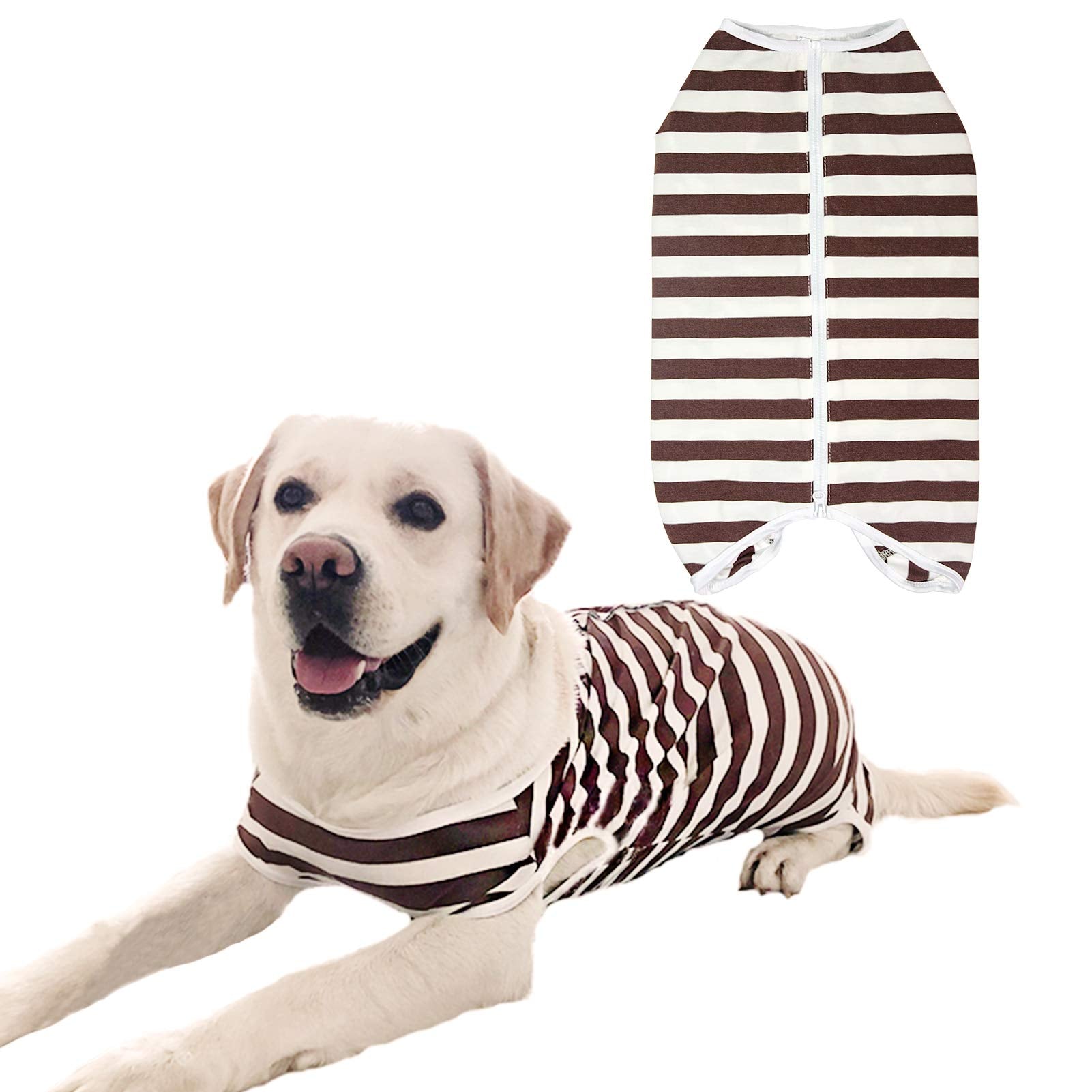 Kukaster Pet recovery suit in brown with back zip for post-surgery wound protection