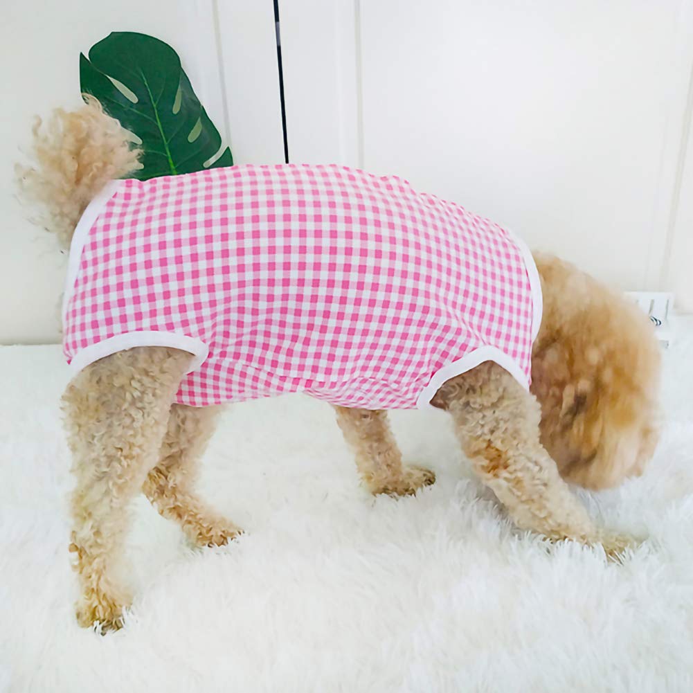 Kukaster Pet recovery suit pink plaid pattern adds gentle style for post-op wear.