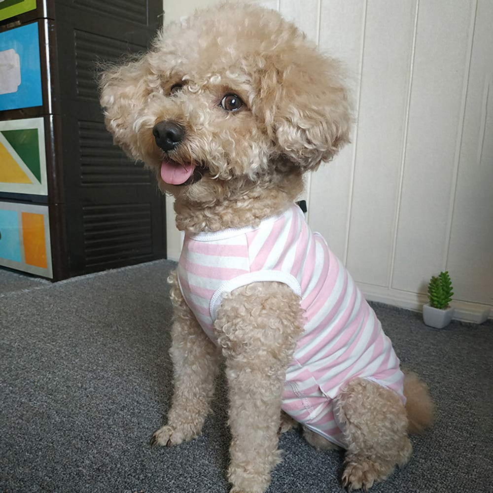 Kukaster Pet recovery suit pink stripe belly cutout enables pee access